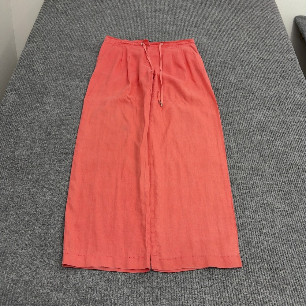 Lafayette 148 Pants Women 6 Coral Linen Drawstring Wide Leg Pleated Summer